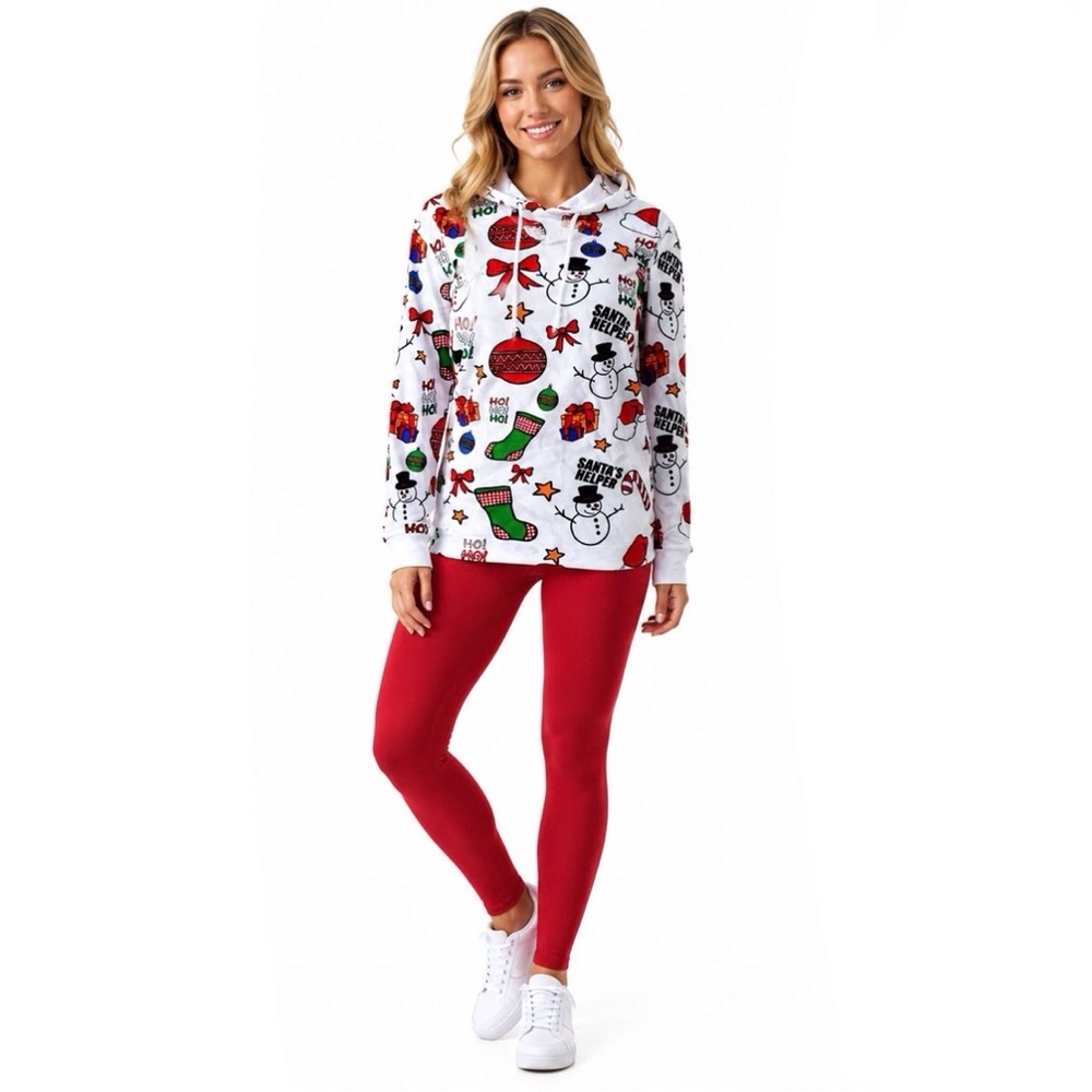 Ugly Christmas Holiday Santas Helper Hoodie Sweatshirt Size Small